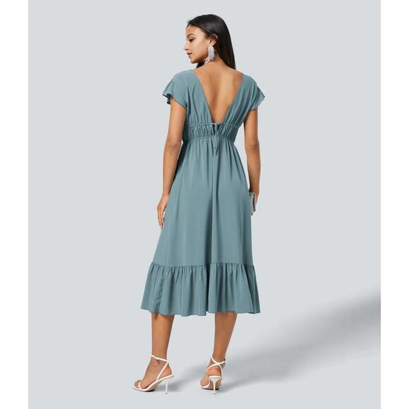 NWT Halara Midi dress drawstring ruffles Stone Blue XL - Picture 3 of 12